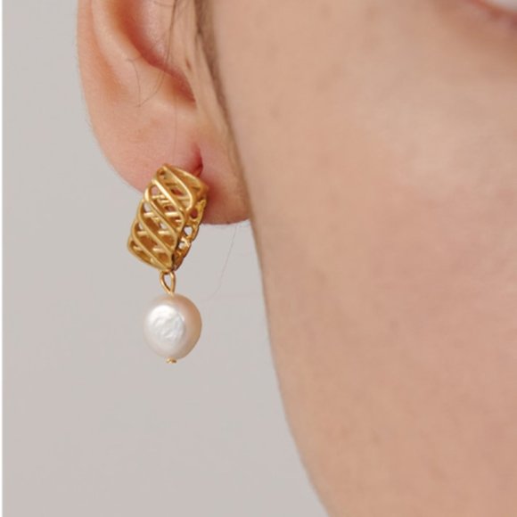 NEW Stainless Steel Natural Freshwater Pearl Dangle Earrings - Picture 7 of 9